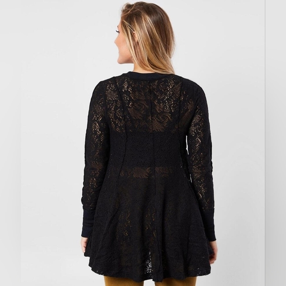 Free People Coffee In The Morning Lace Tunic Top Mini Dress Black Fit-n-Flare XS - Picture 3 of 9